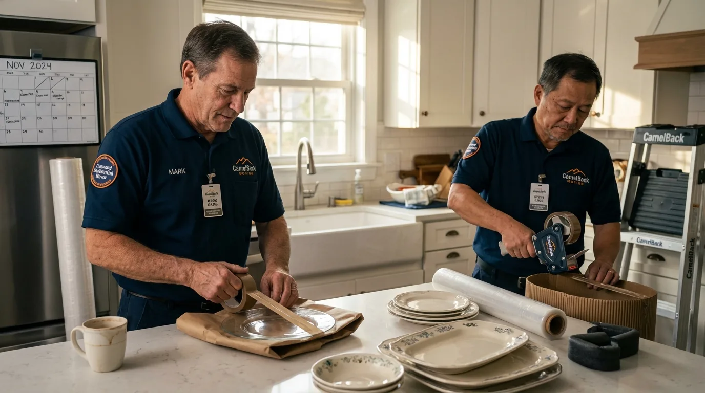 Professional crew packing kitchen dishware in Blairsville, PA